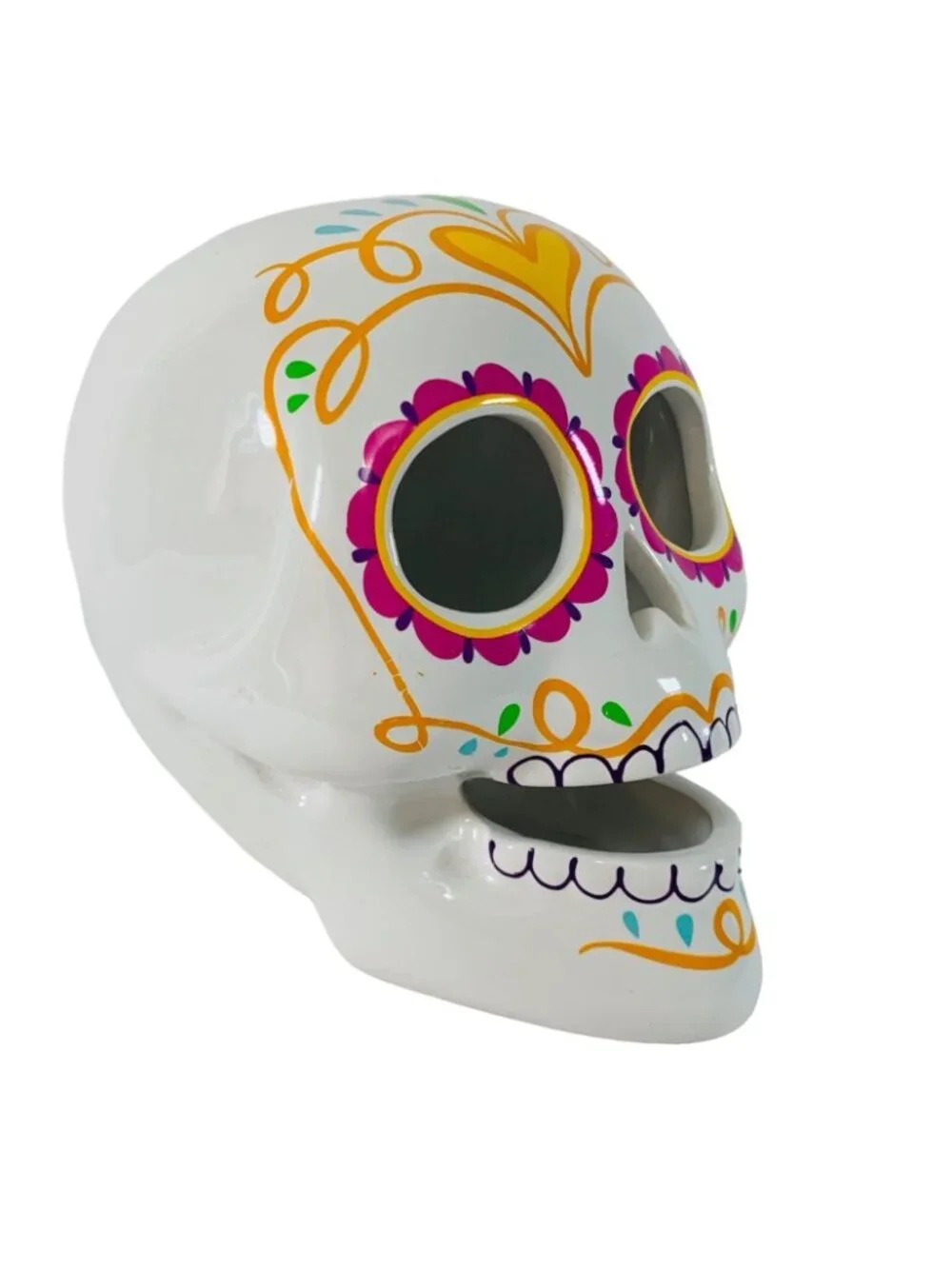 Halloween Sugar Skull Light Up Ceramic Day Of The Dead Calavera Decor Lamp